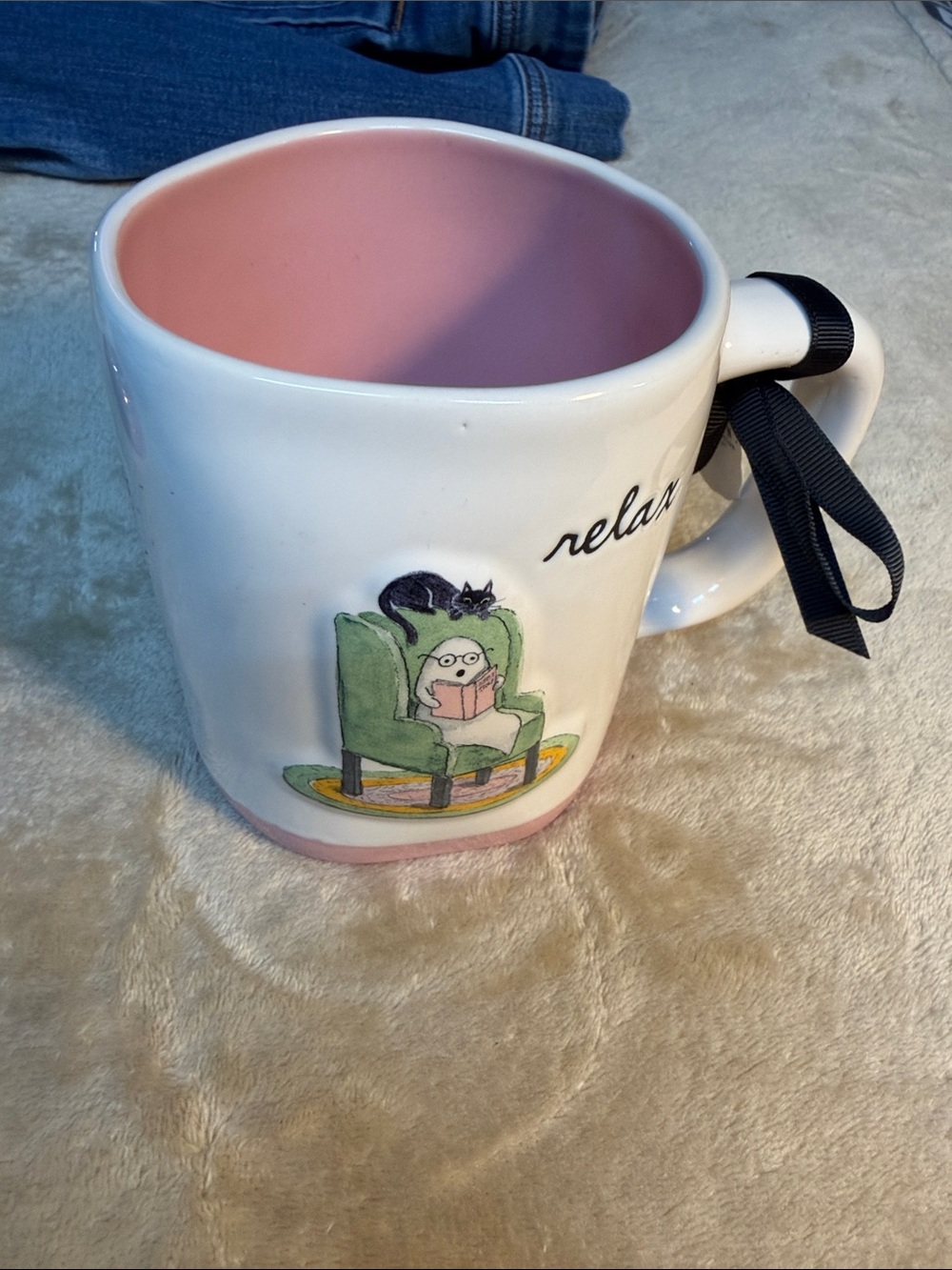 Rae Dunn artisan collection Relax Illustrated Ceramic Mug - Pink Interior